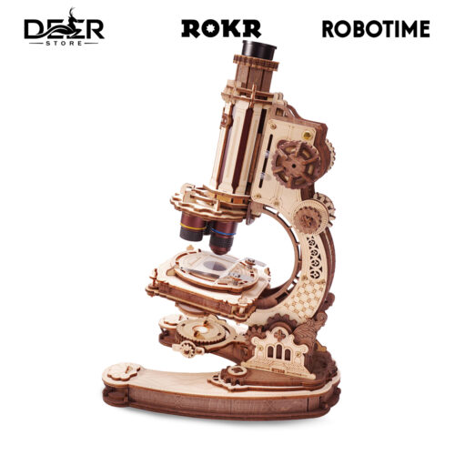 Kính Hiển Vi Phóng Đại Đến 400X DIY ST005 Bằng Gỗ – Mô hình ROKR Microscope khám phá STEM. DEER STORE